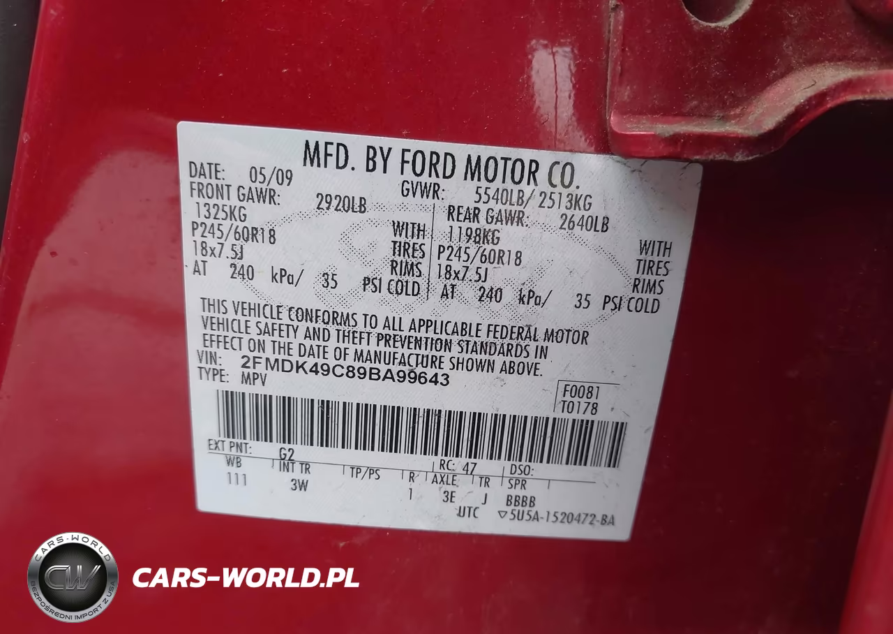 2009 Ford Edge Limited VIN:2FMDK49C89BA99643 - 9