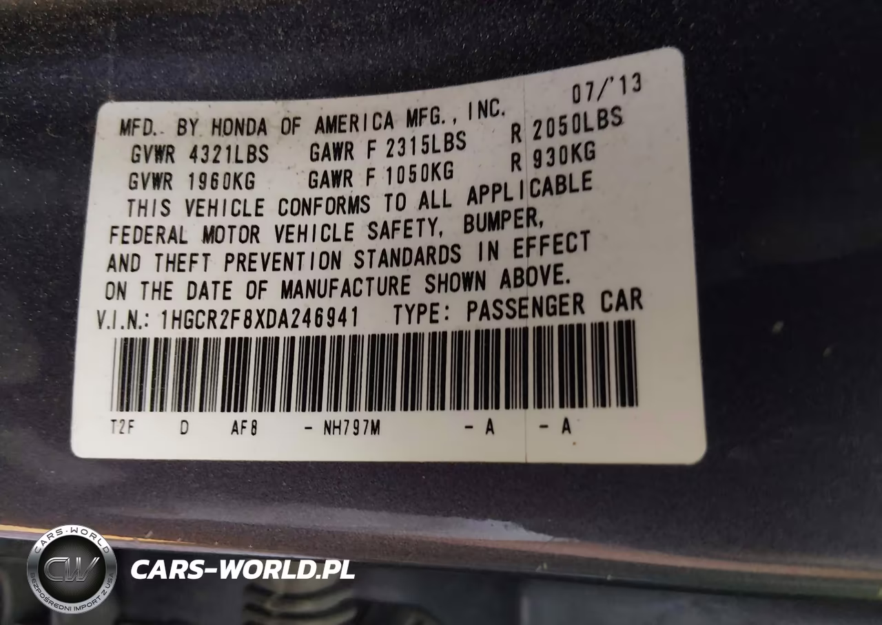 2013 Honda Accord Ex-L VIN:1HGCR2F8XDA246941 - 9