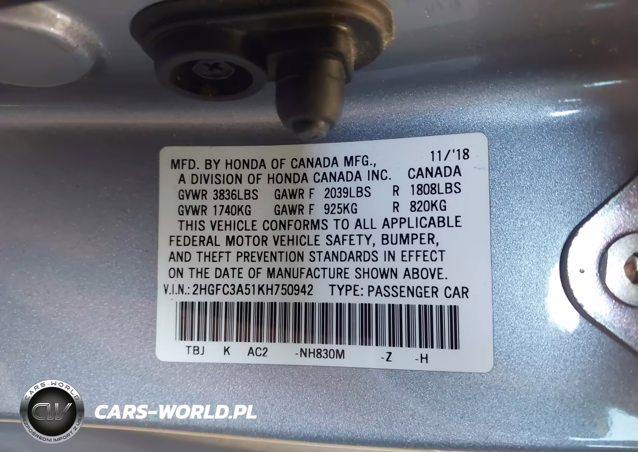 2019 Honda Civic Si VIN:2HGFC3A51KH750942 - 9