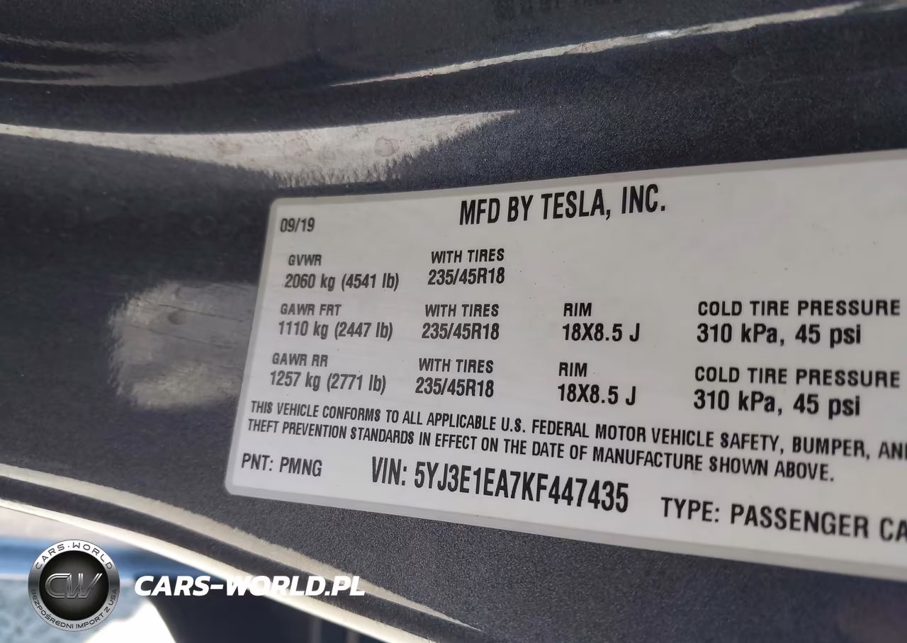 2019 Tesla Model 3 Long Range-Mid Range-Standard Range-Standard Range Plus VIN:5YJ3E1EA7KF447435 - 9