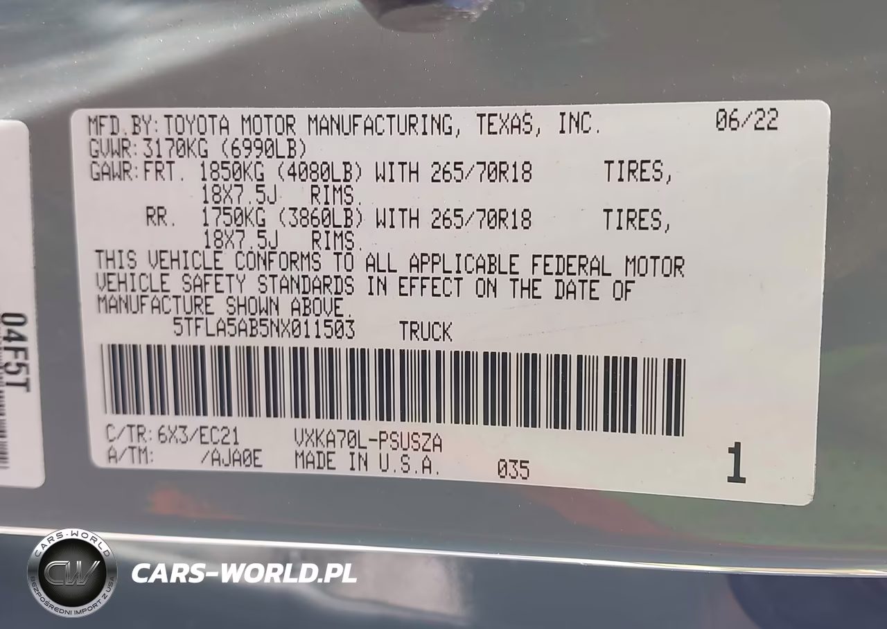 2022 Toyota Tundra Sr5 VIN:5TFLA5AB5NX011503 - 9