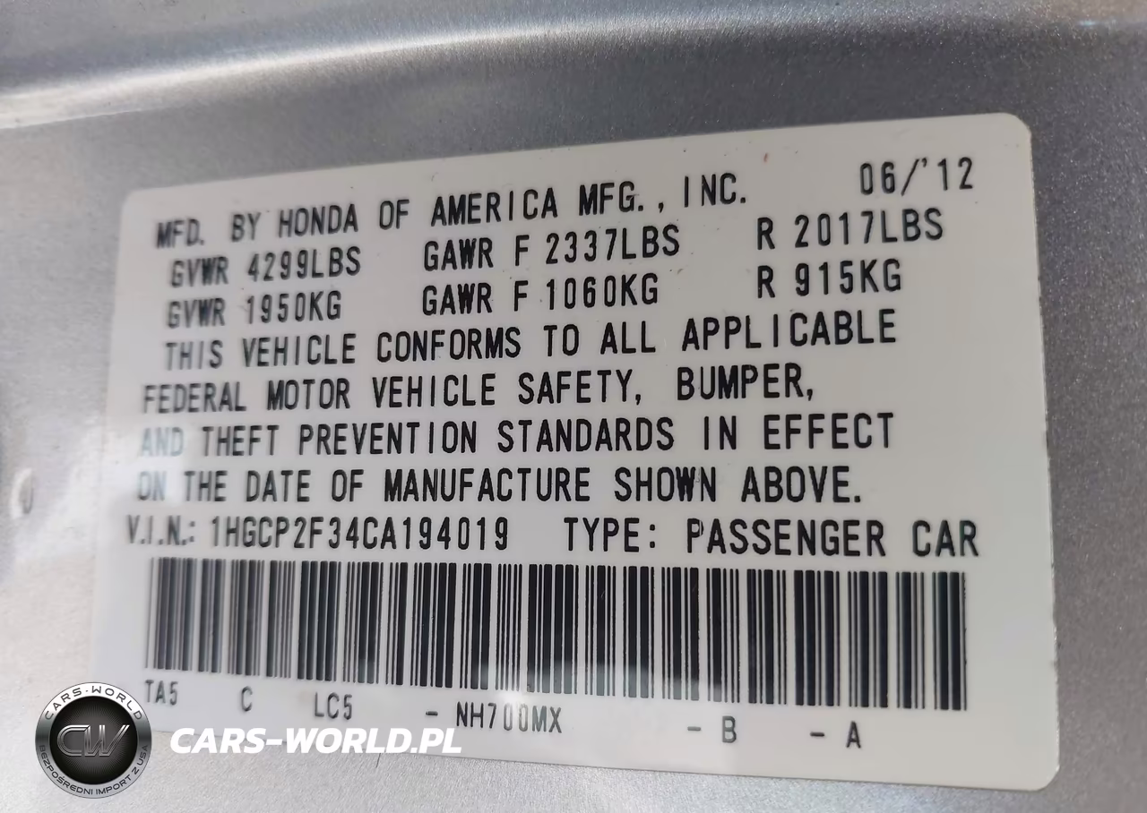 2012 Honda Accord Sdn Lx VIN:1HGCP2F34CA194019 - 9