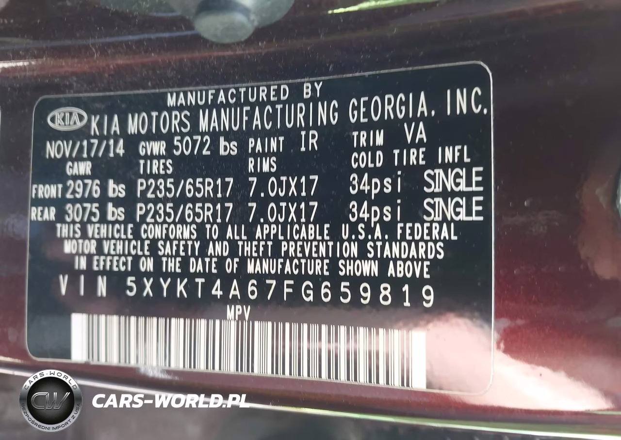 2015 Kia Sorento Lx VIN:5XYKT4A67FG659819 - 9