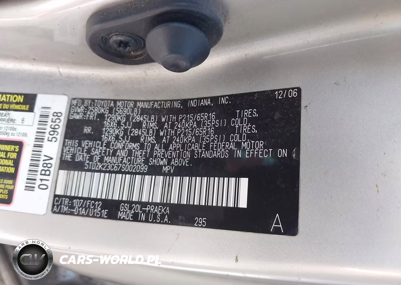 2007 Toyota Sienna Le VIN:5TDZK23C67S002099 - 9