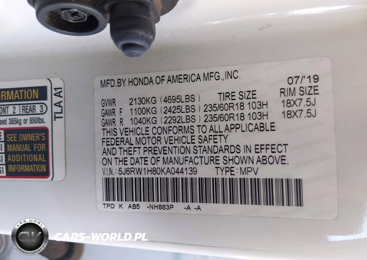 2019 Honda Cr-V Ex-L VIN:5J6RW1H80KA044139 - 9