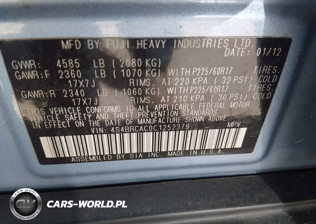 2012 Subaru Outback 2.5I VIN:4S4BRCAC0C1252379 - 9