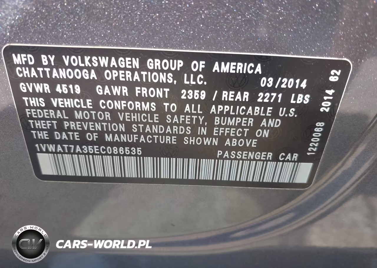 2014 Volkswagen Passat 1.8T Wolfsburg Edition VIN:1VWAT7A35EC086535 - 9