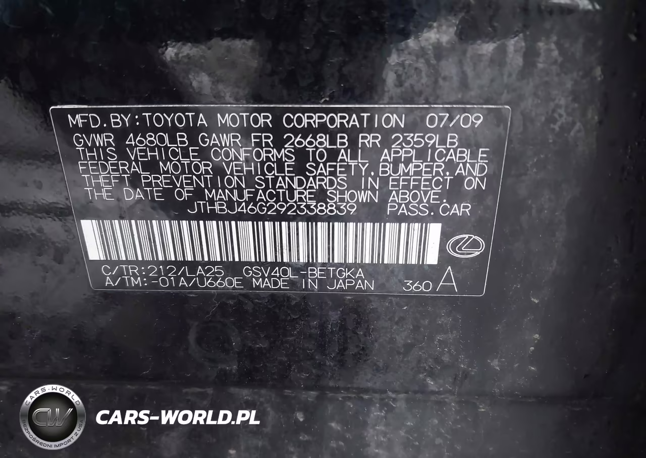 2009 Lexus Es 350 VIN:JTHBJ46G292338839 - 9