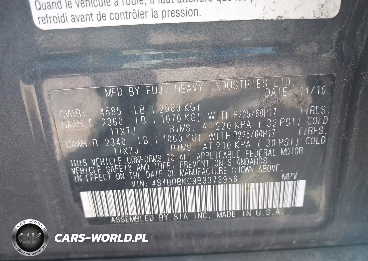 2011 Subaru Outback 2.5I Limited VIN:4S4BRBKC9B3373956 - 9