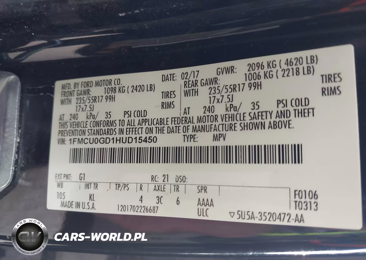 2017 Ford Escape Se VIN:1FMCU0GD1HUD15450 - 9