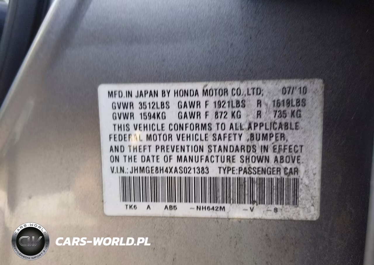 2010 Honda Fit Sport VIN:JHMGE8H4XAS021383 - 9