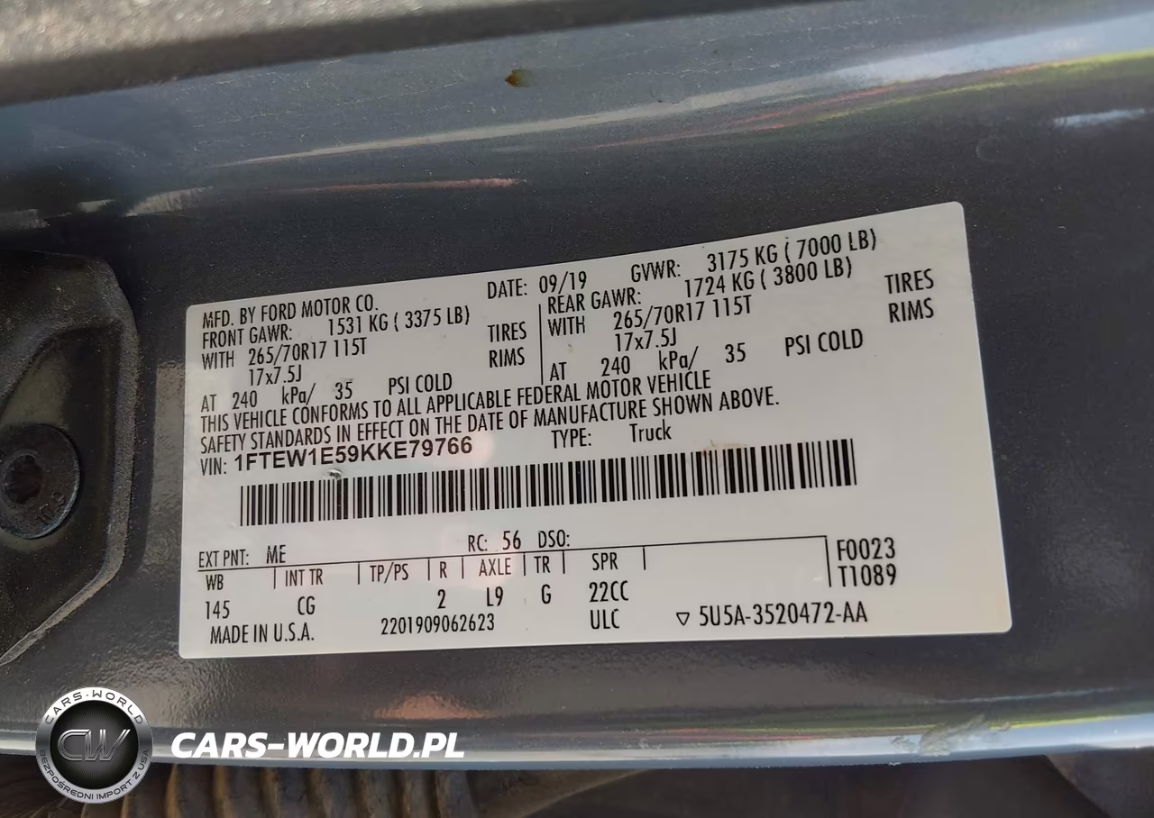 2019 Ford F-150 Xl VIN:1FTEW1E59KKE79766 - 9