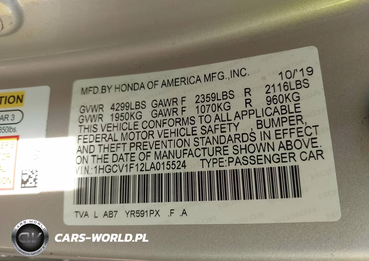 2020 Honda Accord Lx VIN:1HGCV1F12LA015524 - 9