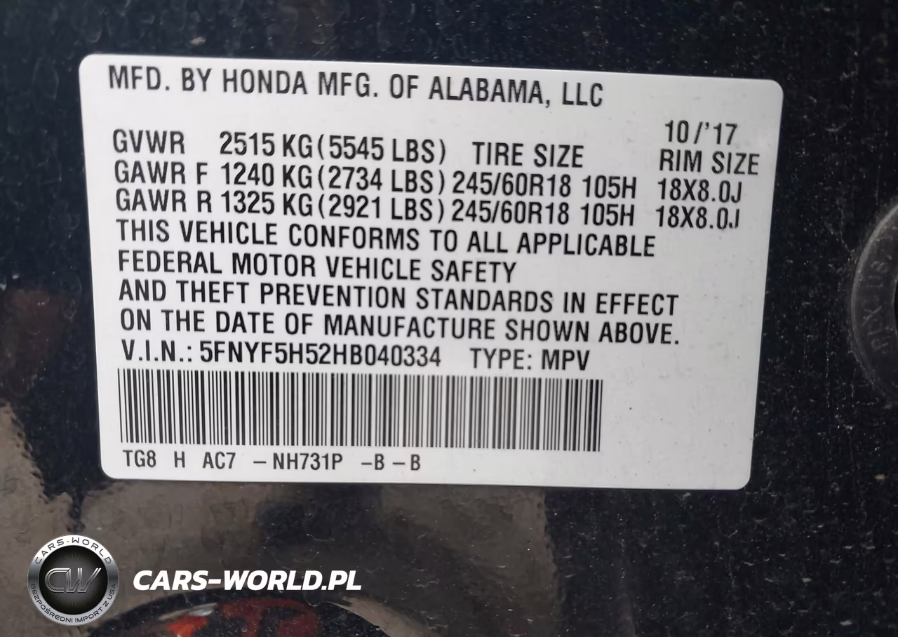 2017 Honda Pilot Ex-L VIN:5FNYF5H52HB040334 - 9
