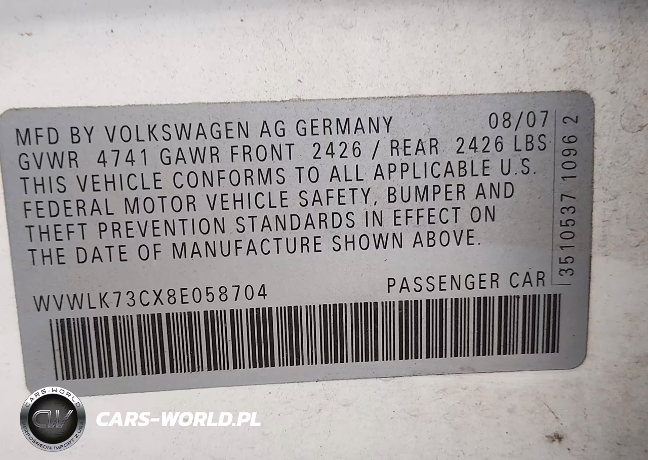 2008 Volkswagen Passat Komfort VIN:WVWLK73CX8E058704 - 9