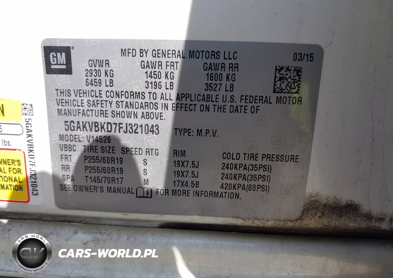 2015 Buick Enclave Leather VIN:5GAKVBKD7FJ321043 - 9