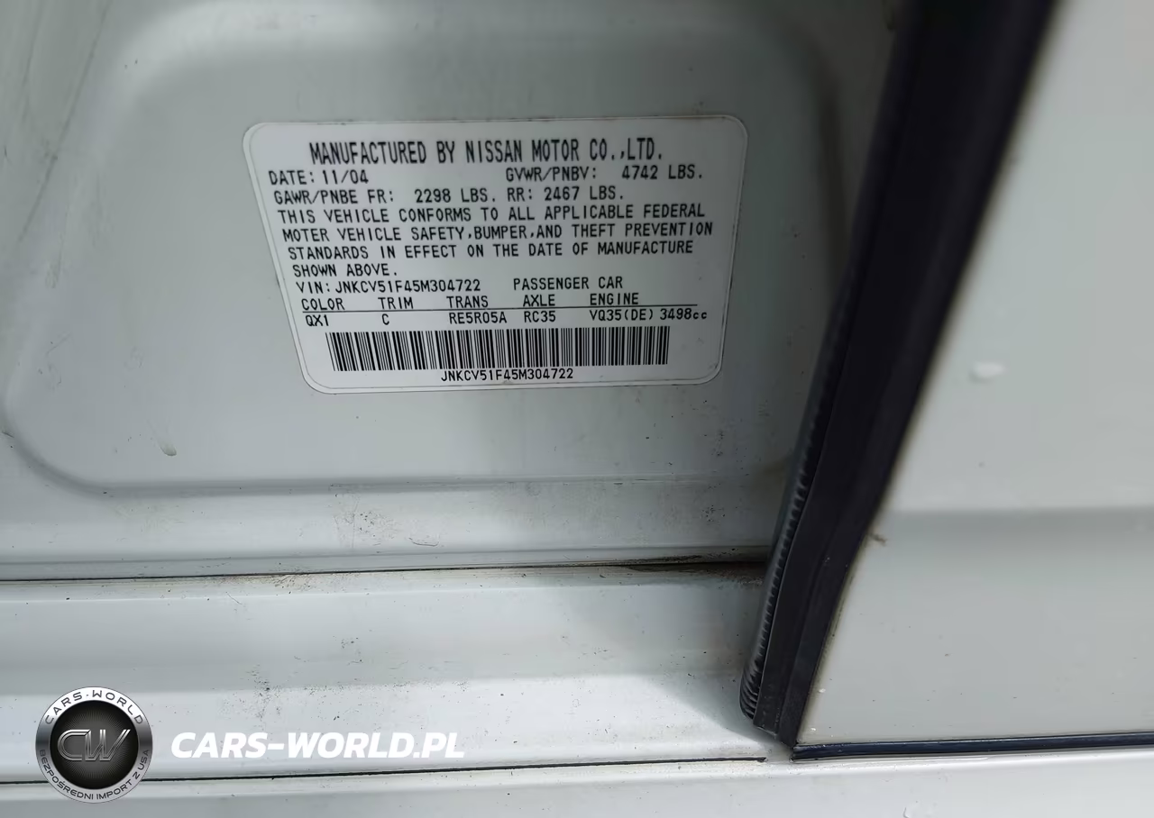 2005 Infiniti G35X VIN:JNKCV51F45M304722 - 9