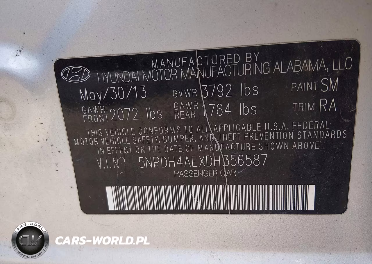 2013 Hyundai Elantra Gls VIN:5NPDH4AEXDH356587 - 9