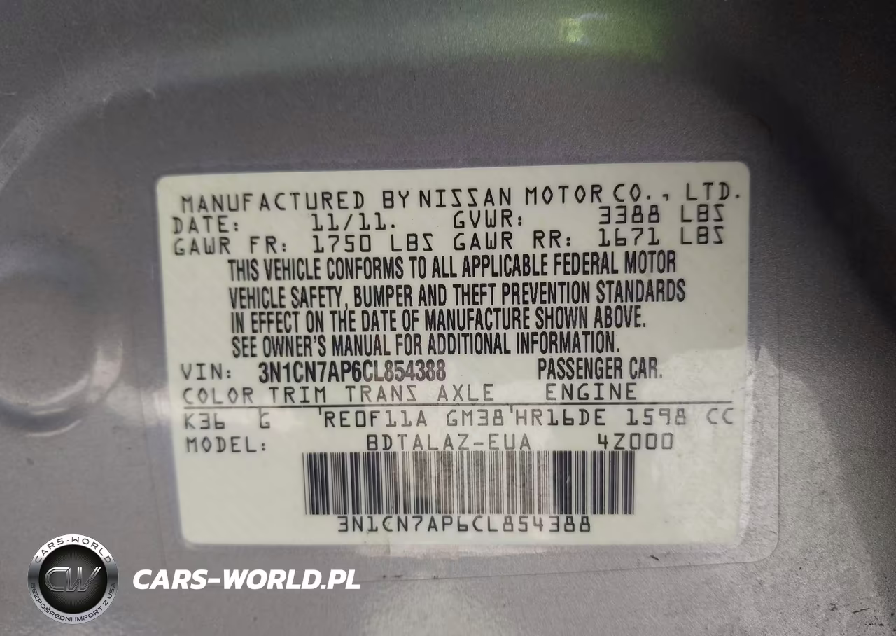 2012 Nissan Versa 1.6 S VIN:3N1CN7AP6CL854388 - 9
