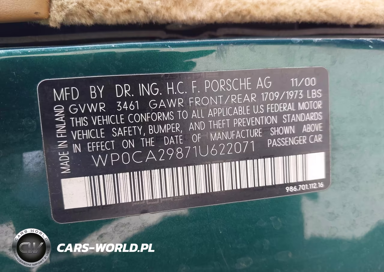 2001 Porsche Boxster VIN:WP0CA29871U622071 - 9