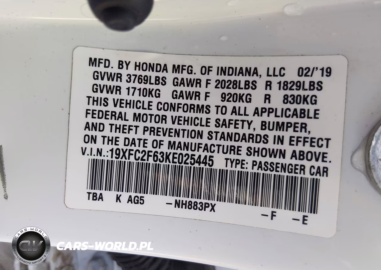 2019 Honda Civic Lx VIN:19XFC2F63KE025445 - 9