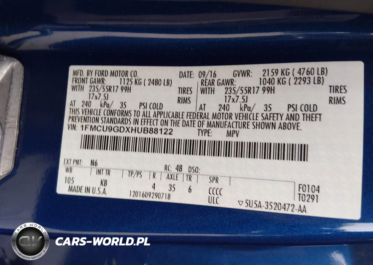 2017 Ford Escape Se VIN:1FMCU9GDXHUB88122 - 9