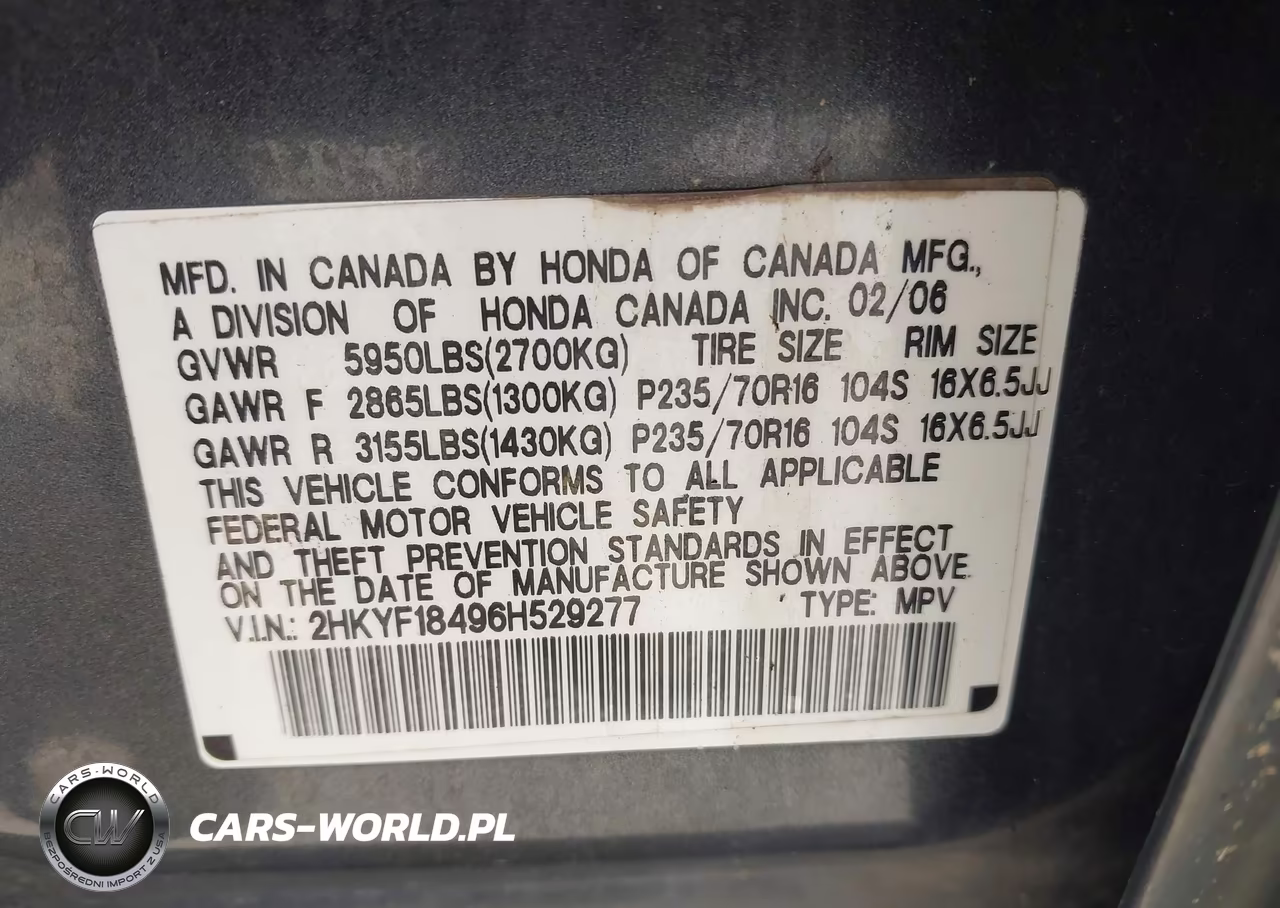 2006 Honda Pilot Ex VIN:2HKYF18496H529277 - 9