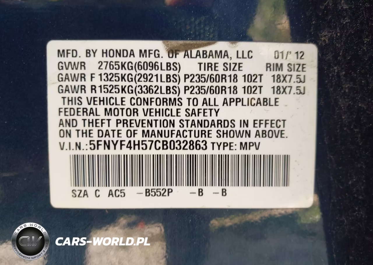 2012 Honda Pilot Ex-L VIN:5FNYF4H57CB032863 - 9