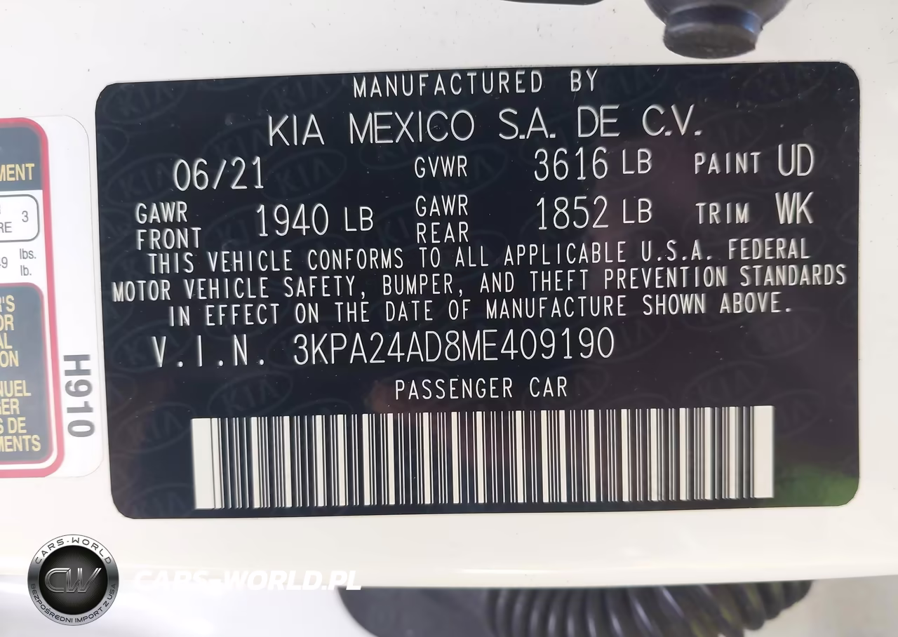 2021 Kia Rio Lx VIN:3KPA24AD8ME409190 - 9