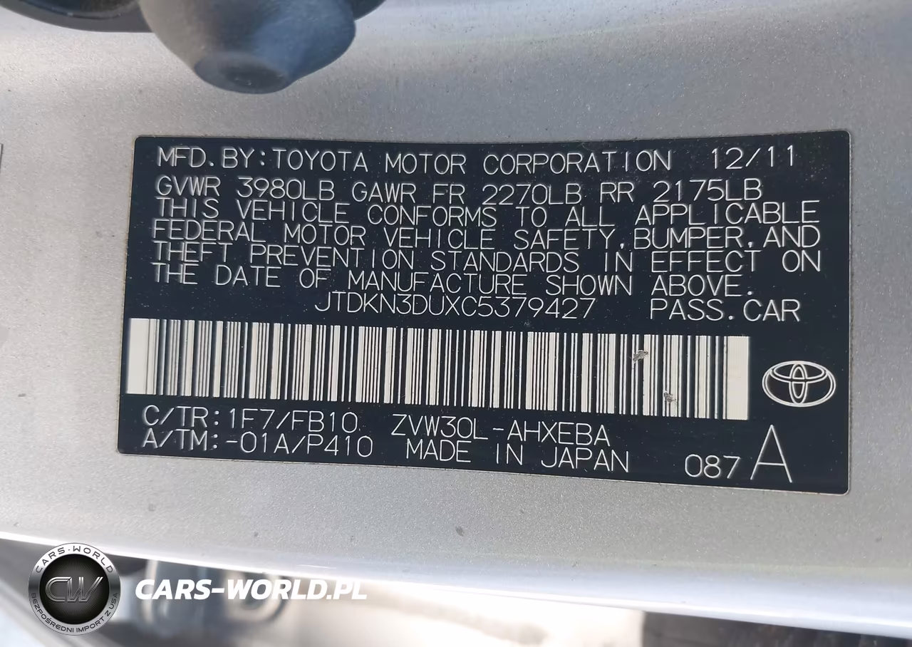 2012 Toyota Prius Two VIN:JTDKN3DUXC5379427 - 9