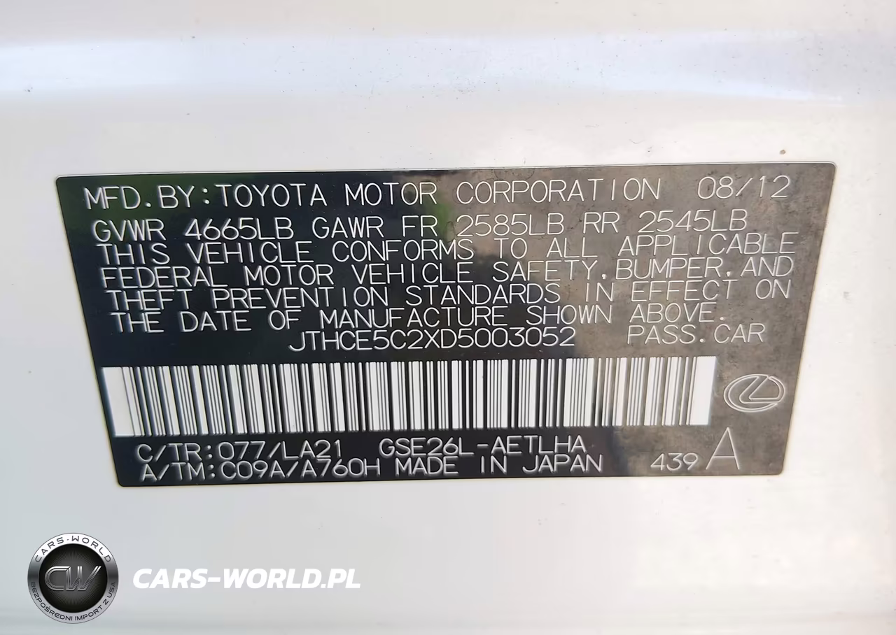 2013 Lexus Is 350 VIN:JTHCE5C2XD5003052 - 9