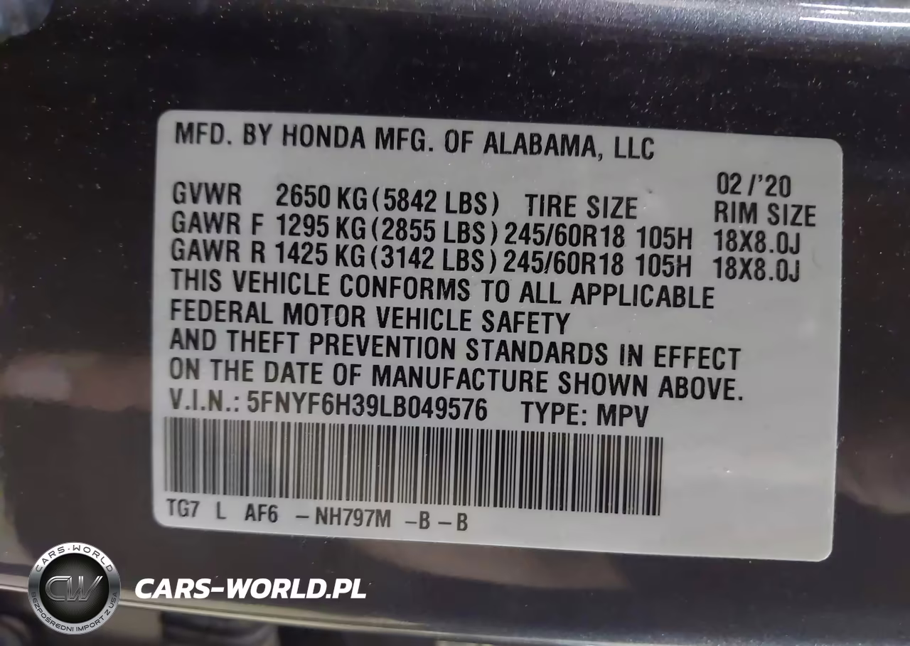 2020 Honda Pilot Awd Ex VIN:5FNYF6H39LB049576 - 9
