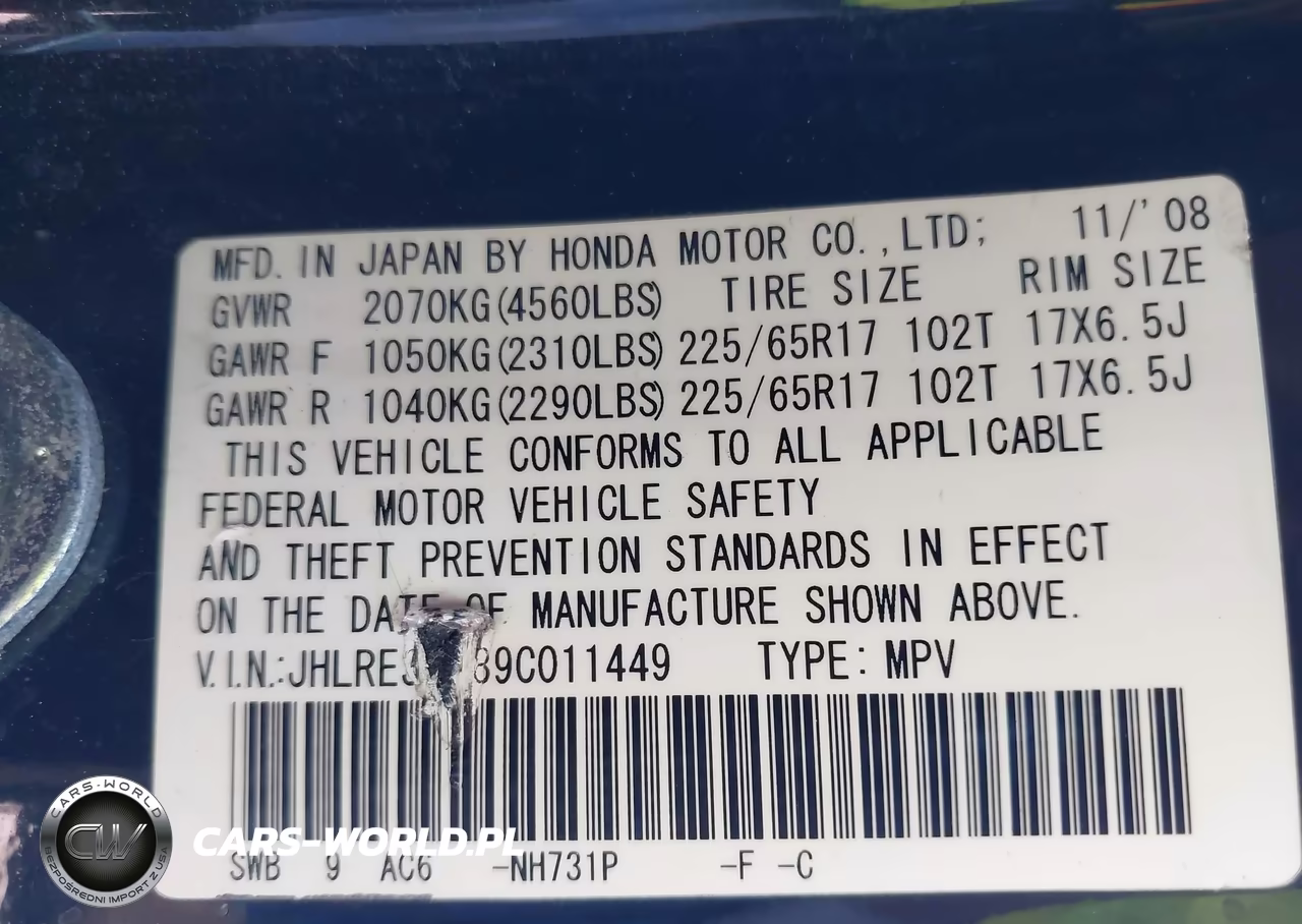 2009 Honda Cr-V Ex-L VIN:JHLRE38789C011449 - 9