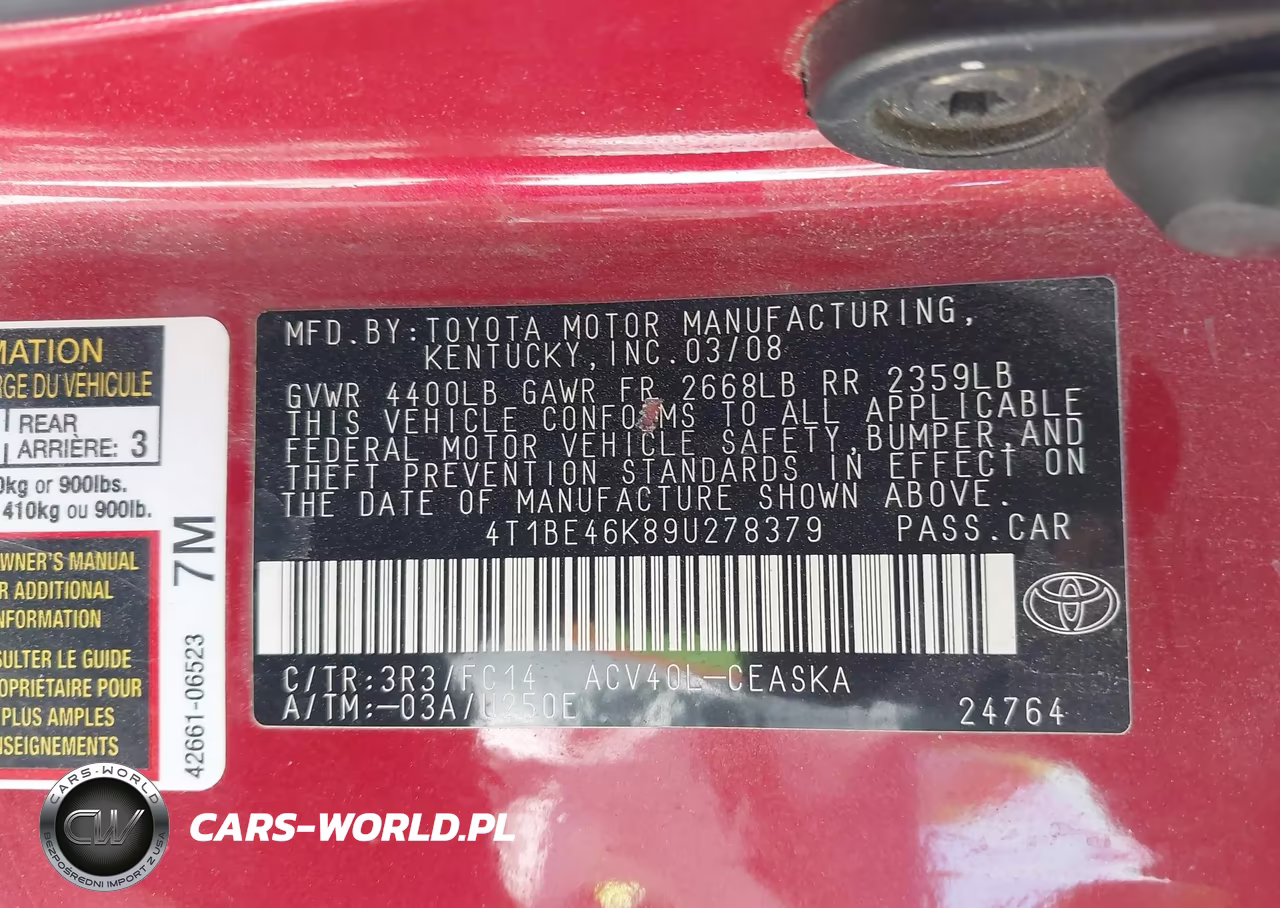 2009 Toyota Camry Se VIN:4T1BE46K89U278379 - 9