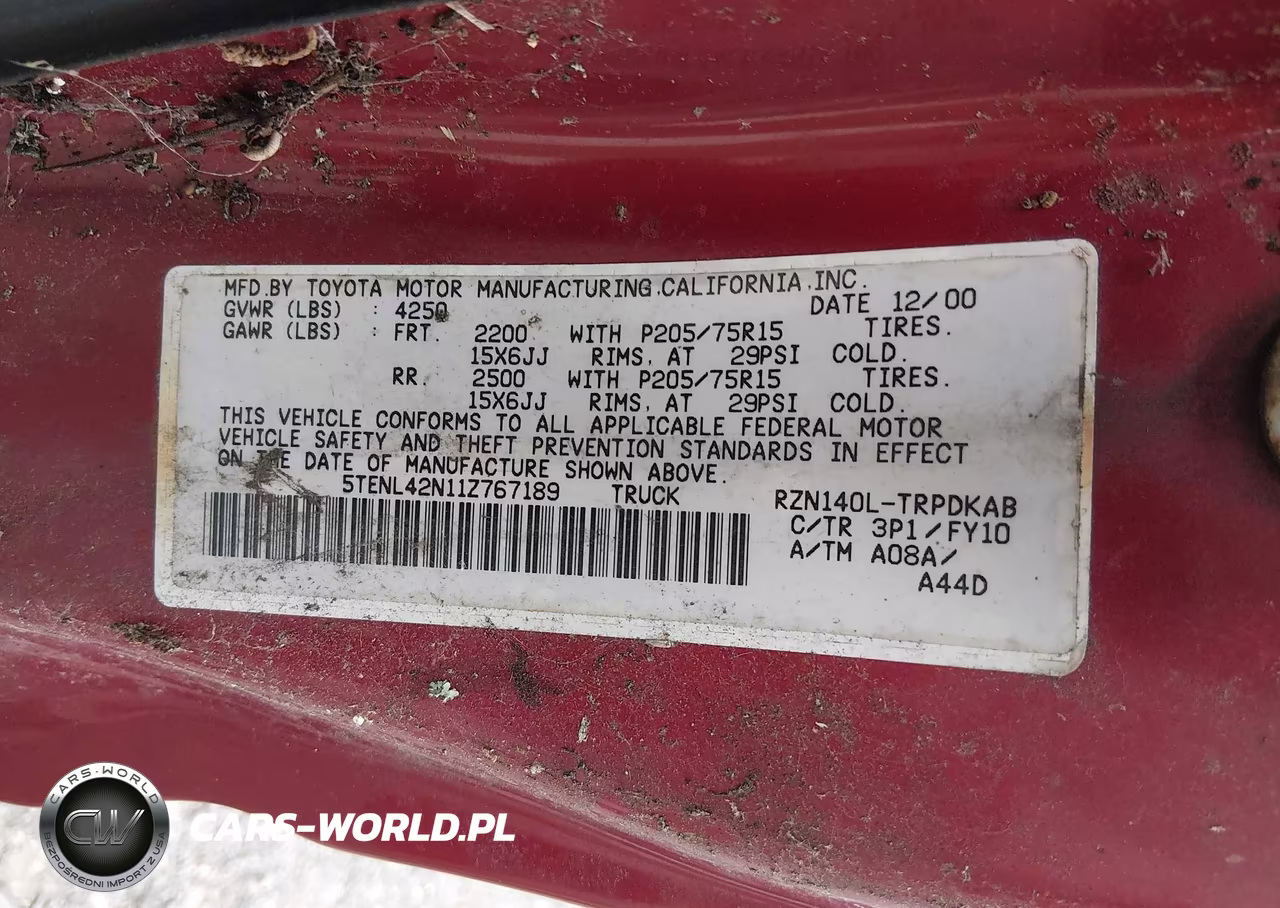 2001 Toyota Tacoma VIN:5TENL42N11Z767189 - 9