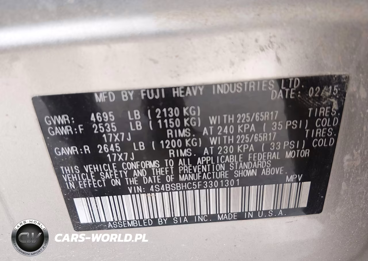 2015 Subaru Outback 2.5I Premium VIN:4S4BSBHC5F3301301 - 9