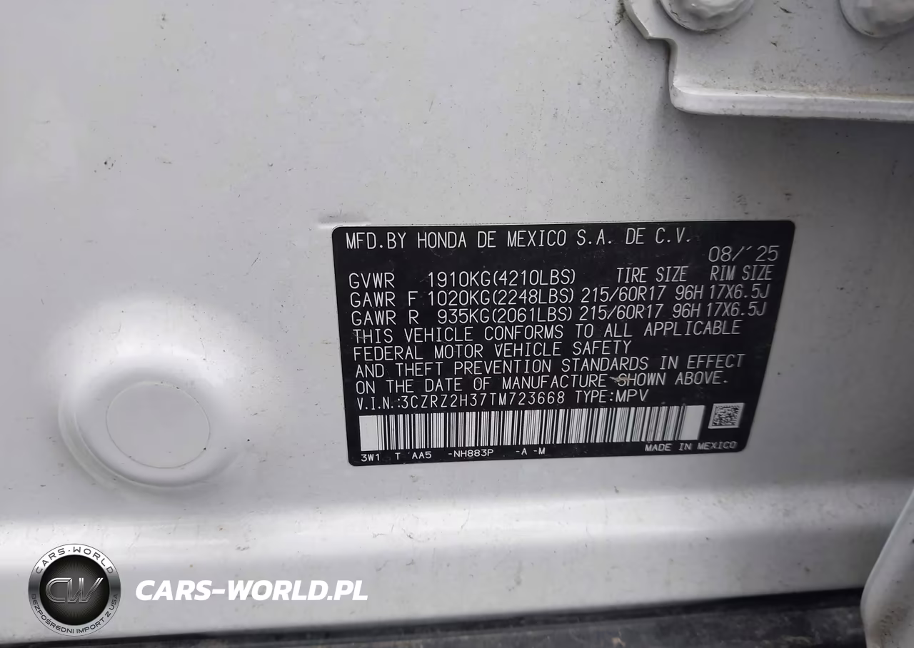 2026 Honda Hr-V Awd Lx VIN:3CZRZ2H37TM723668 - 9