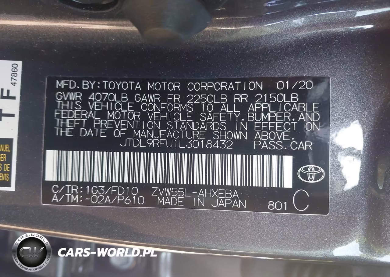 2020 Toyota Prius Le Awd-E VIN:JTDL9RFU1L3018432 - 9