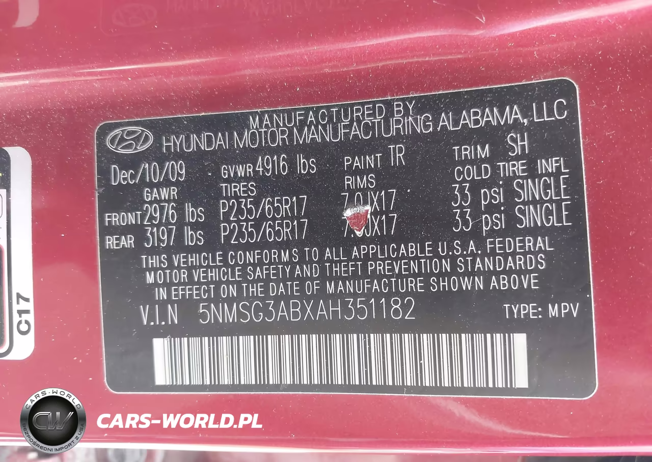 2010 Hyundai Santa Fe Gls VIN:5NMSG3ABXAH351182 - 9
