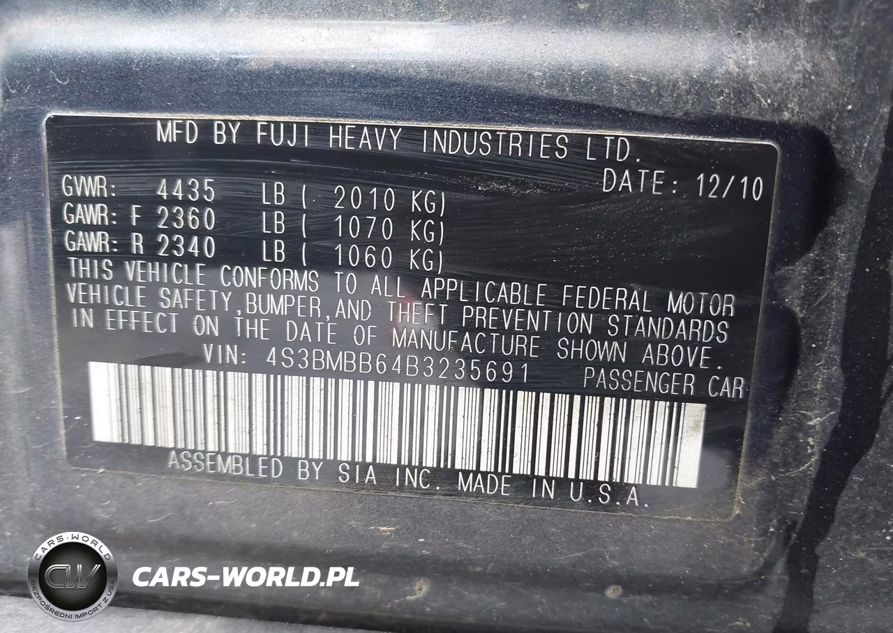 2011 Subaru Legacy 2.5I Premium VIN:4S3BMBB64B3235691 - 9