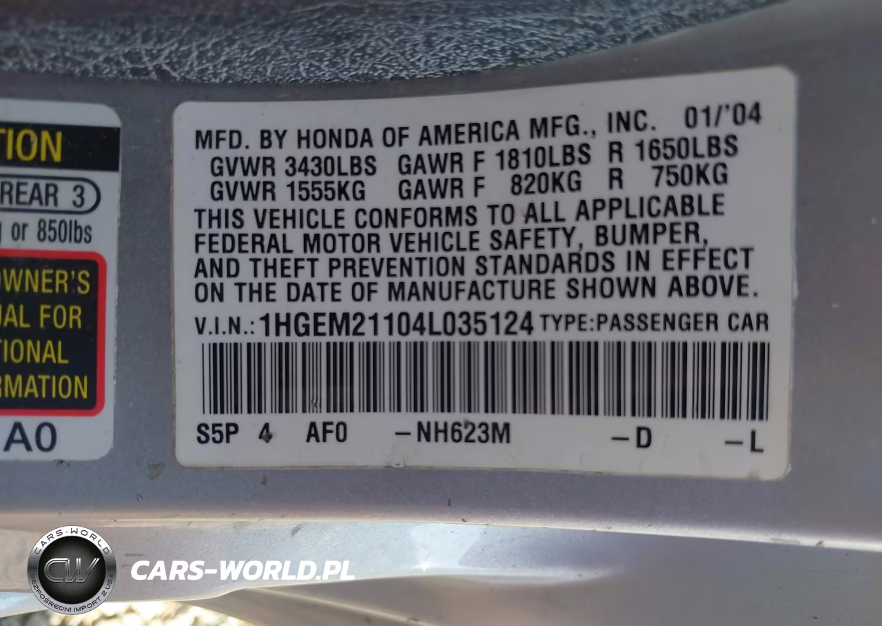 2004 Honda Civic Vp VIN:1HGEM21104L035124 - 9