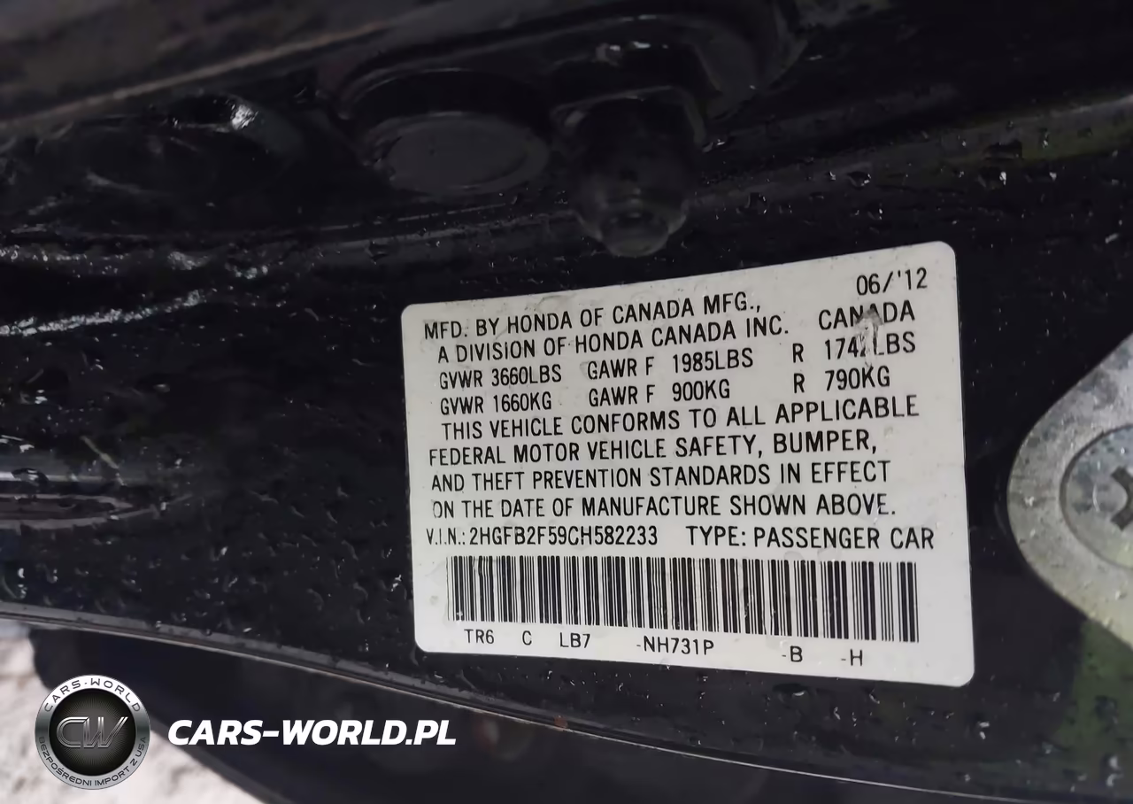 2012 Honda Civic Lx VIN:2HGFB2F59CH582233 - 9