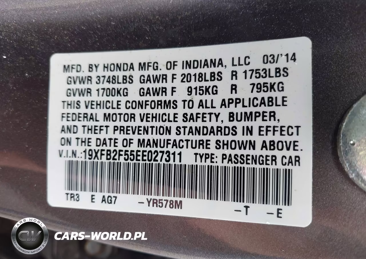 2014 Honda Civic Lx VIN:19XFB2F55EE027311 - 9
