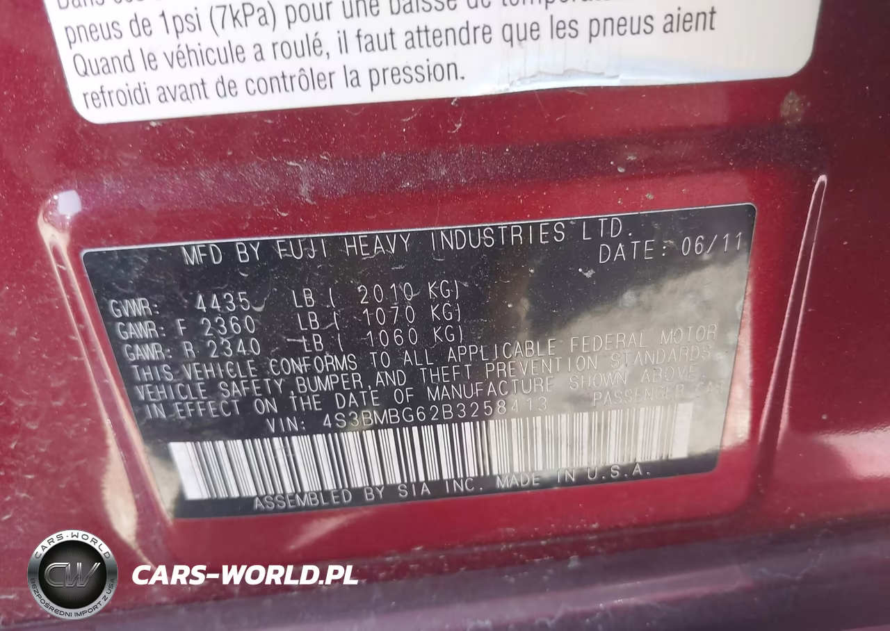 2011 Subaru Legacy 2.5I Premium VIN:4S3BMBG62B3258413 - 9
