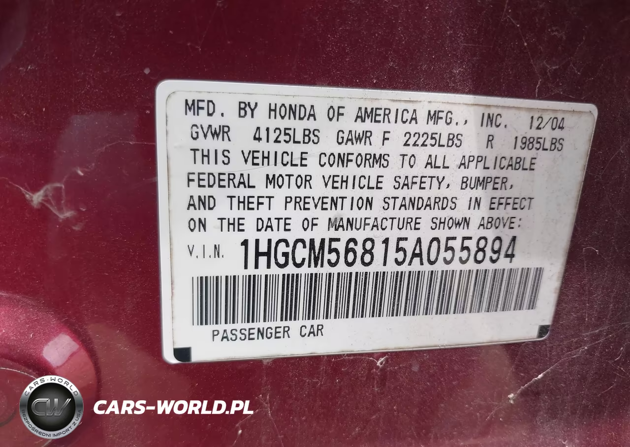 2005 Honda Accord 2.4 Ex VIN:1HGCM56815A055894 - 9