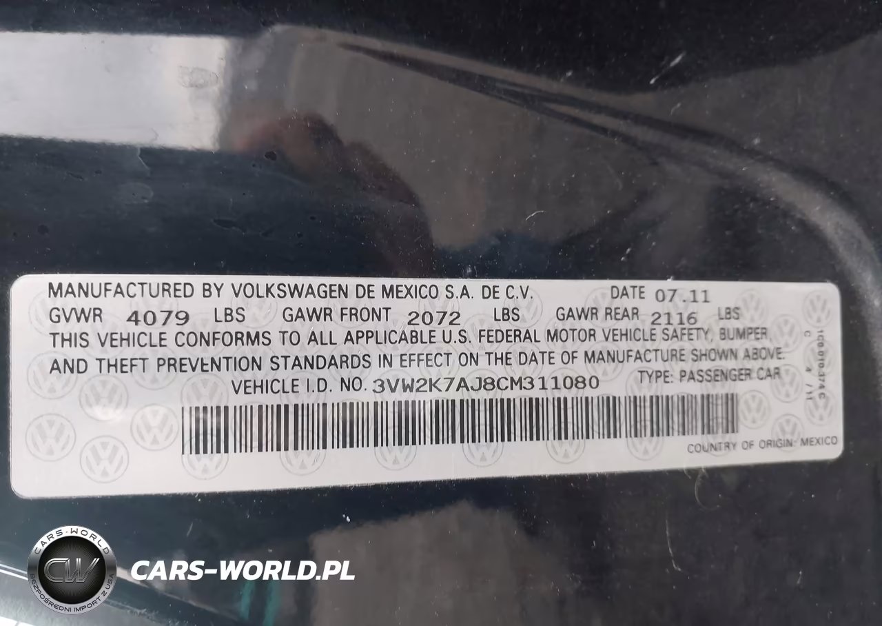 2012 Volkswagen Jetta 2.0L S VIN:3VW2K7AJ8CM311080 - 9