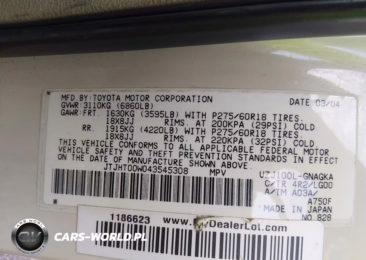 2004 Lexus Lx 470 VIN:JTJHT00W043545308 - 9