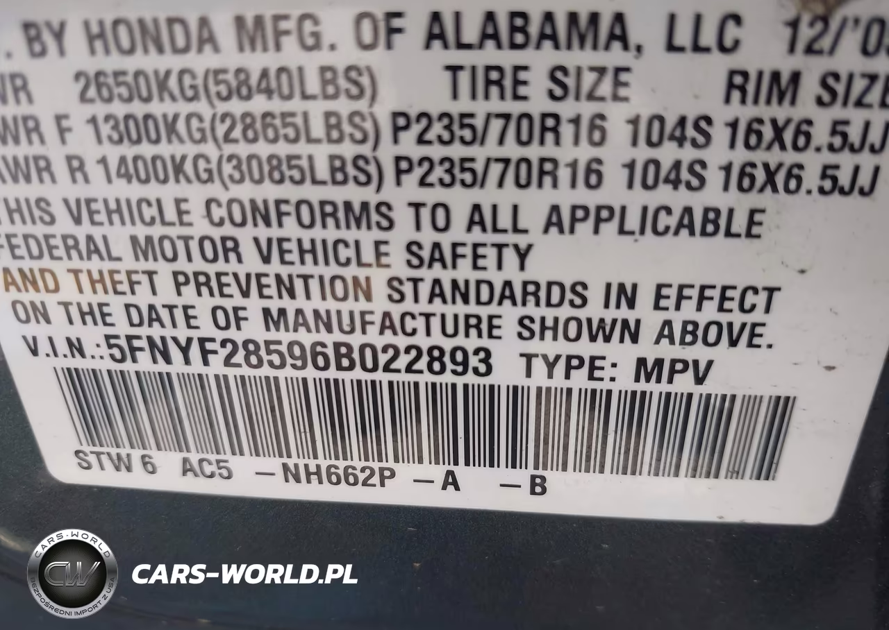 2006 Honda Pilot Ex-L VIN:5FNYF28596B022893 - 9