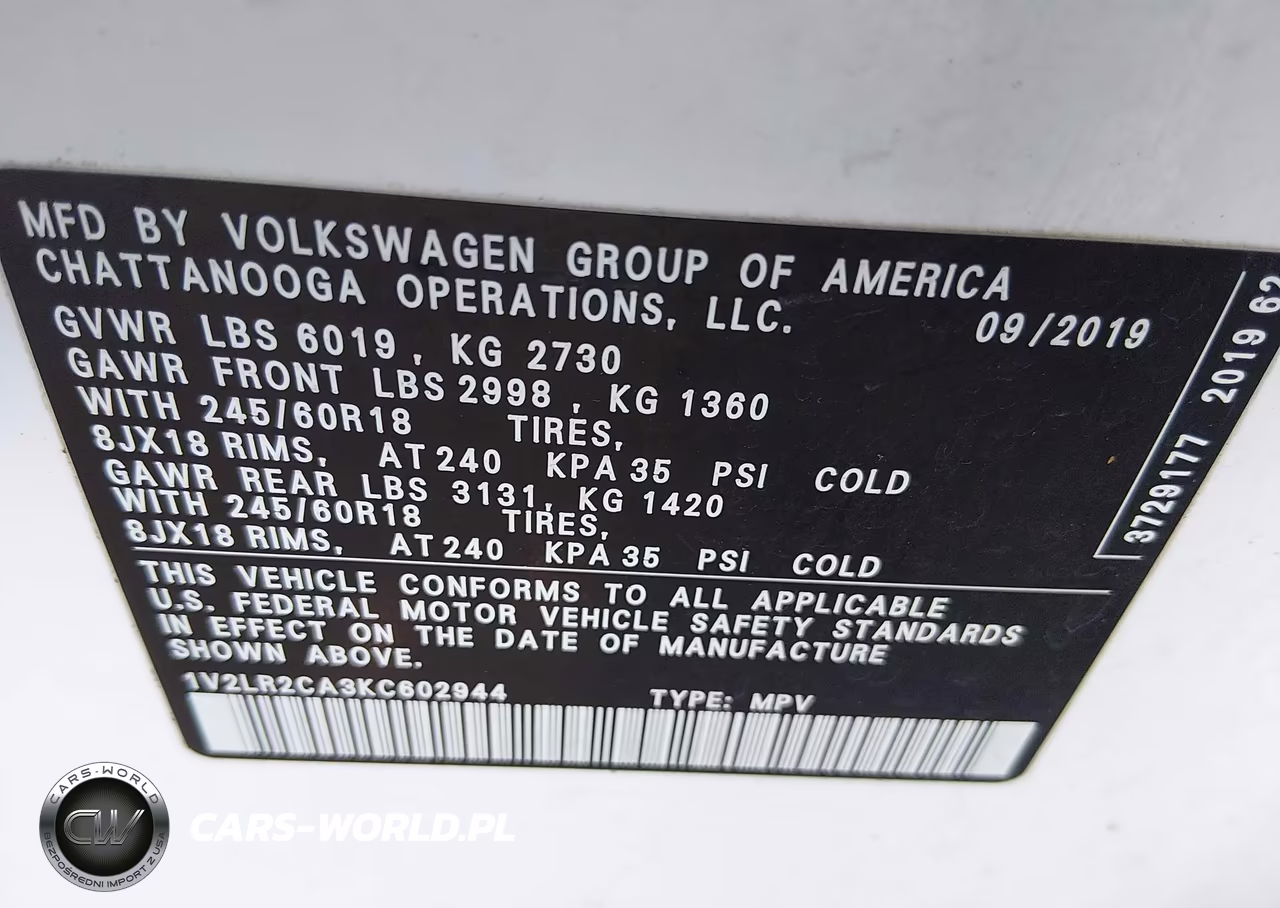 2019 Volkswagen Atlas 3.6L V6 Se VIN:1V2LR2CA3KC602944 - 9