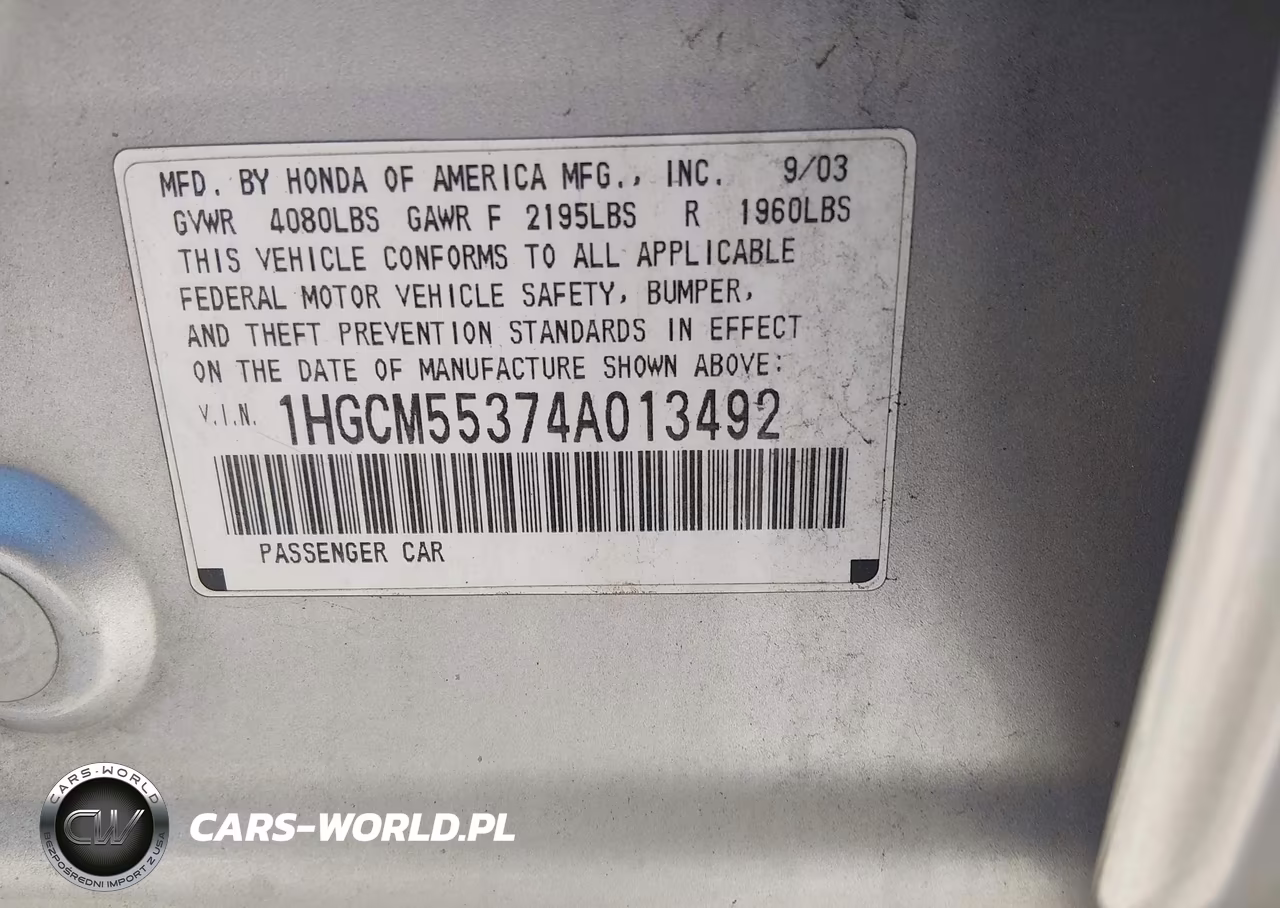 2004 Honda Accord 2.4 Lx VIN:1HGCM55374A013492 - 9